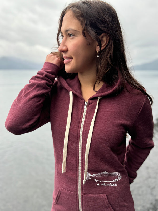 Beach Rose AK Wild Salmon Tri Blend Zipped Hoody $69.00