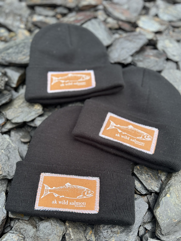 Black AK Wild Salmon Patch Beanie $38.00